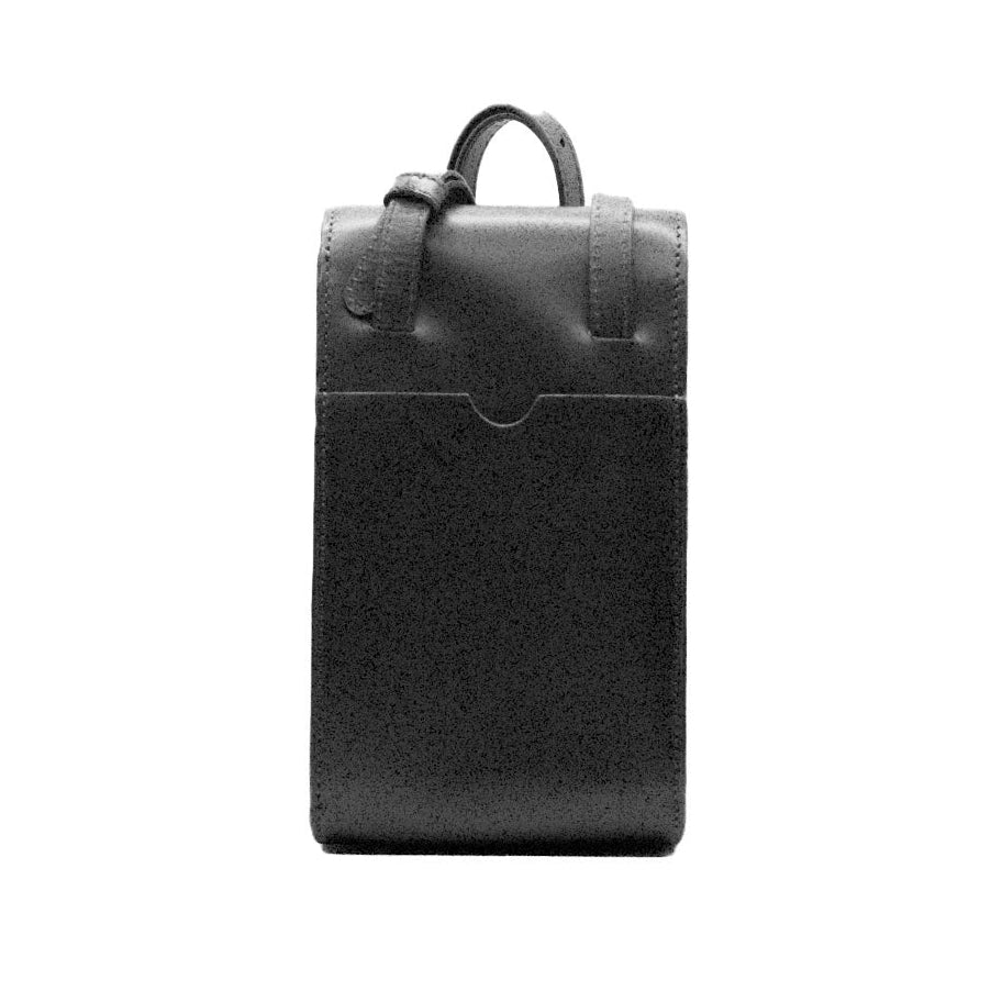 Black leather backpack on a white background