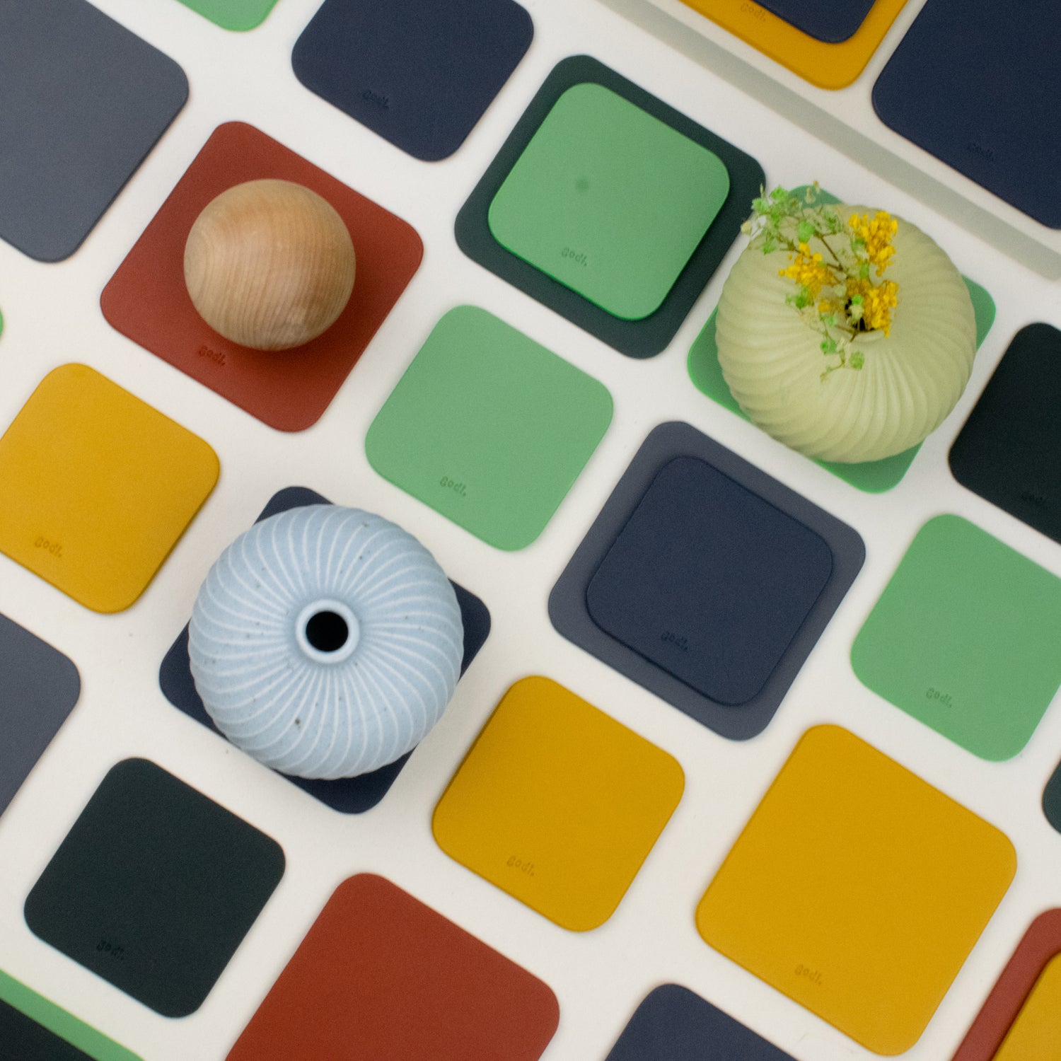 Leather Coasters Set in Dark Green