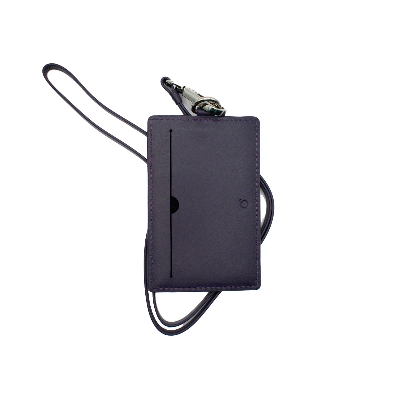 Dark purple Leather Cardholder with a strap on a white background