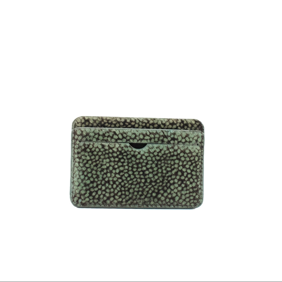 Green textured cardholder on a white background