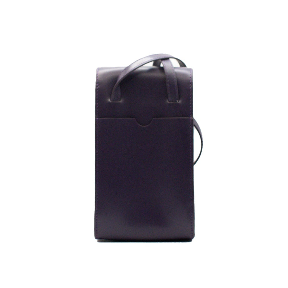 back of eggplant phone bag on a white background