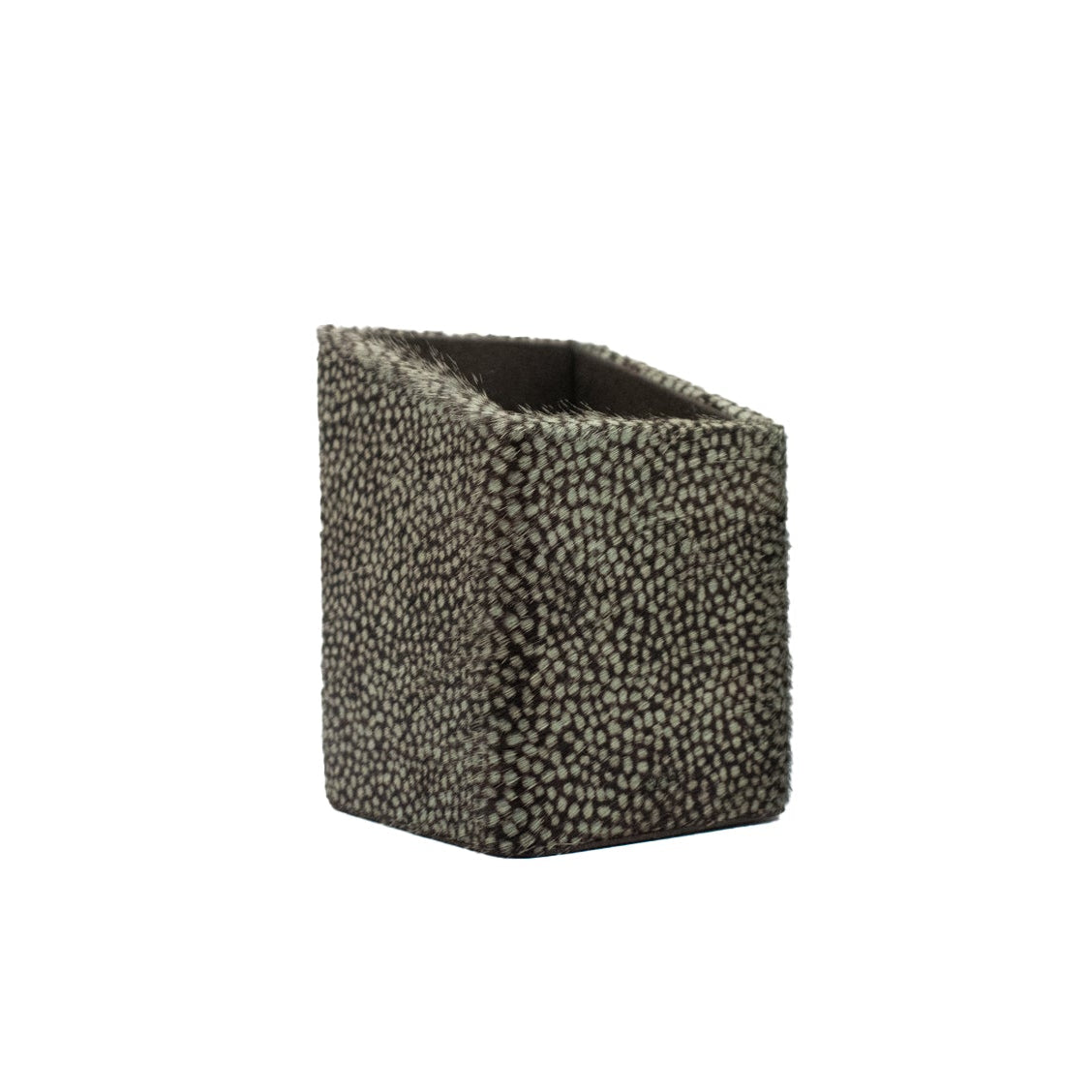Rectangular textured pen pot on a white background