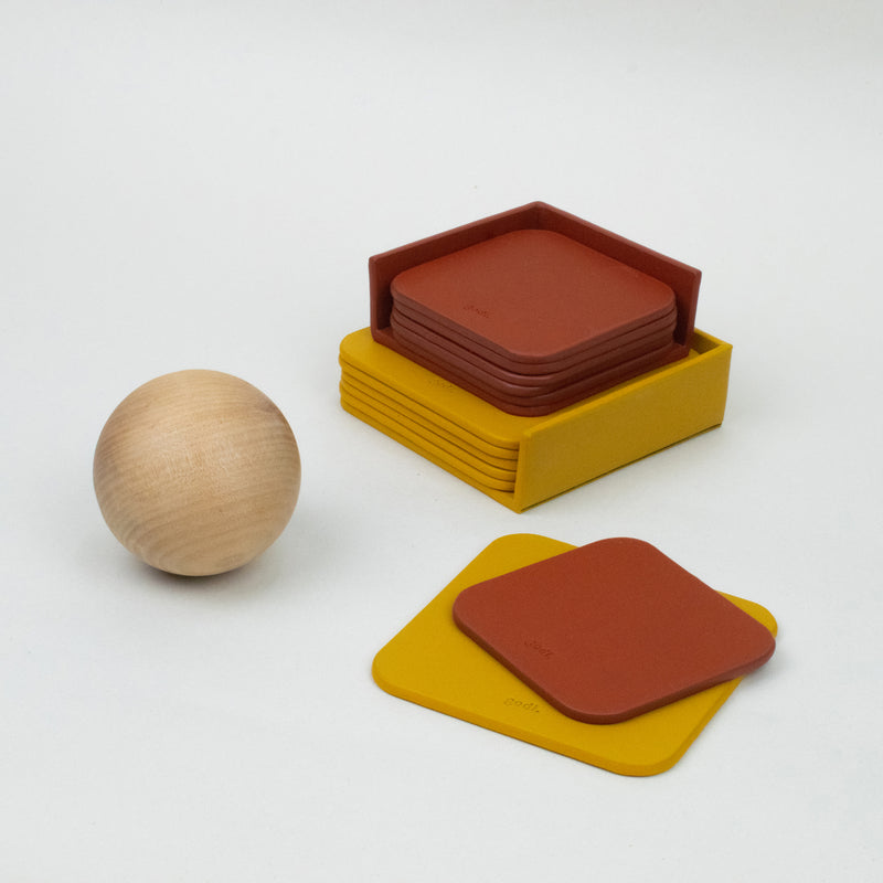 Amber Yellow Large Leather Coasters Set