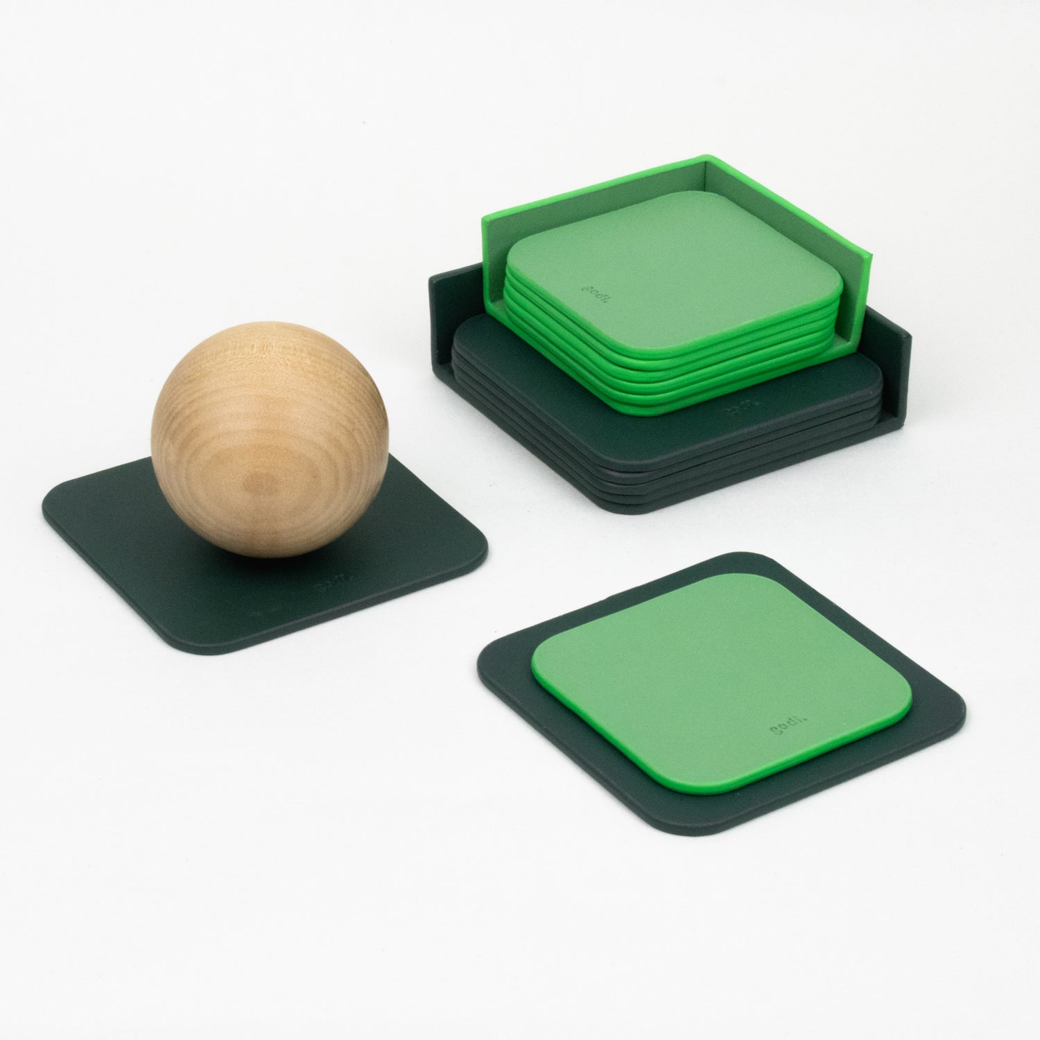 Leather Coasters Set in Dark Green