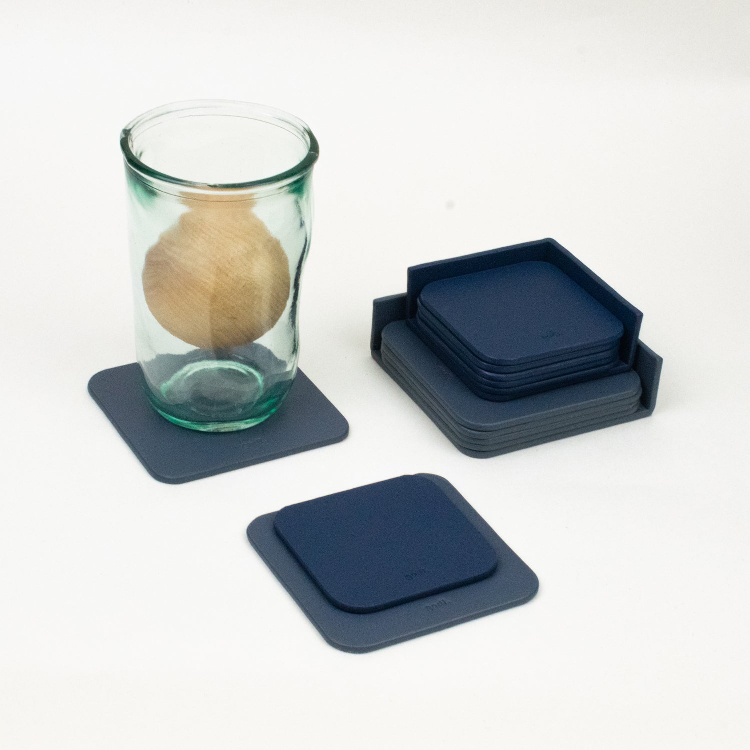 Leather Coasters Set in Navy Blue