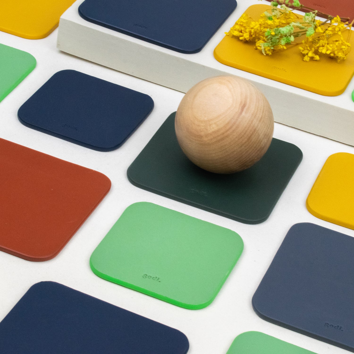 Leather Coasters Set in Dark Green