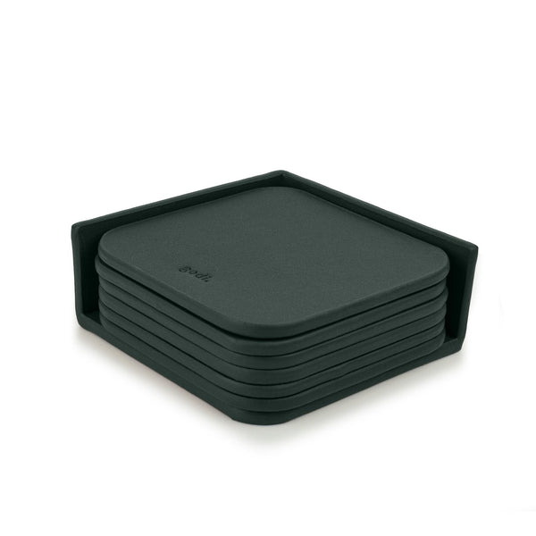Dark Green Small Leather Coasters Set