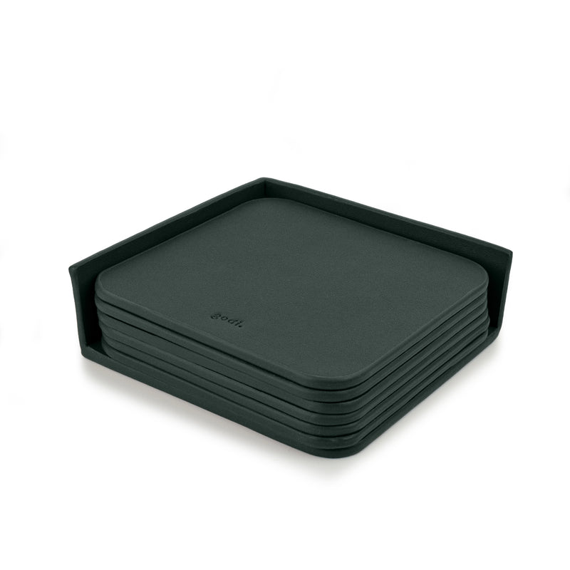 Dark Green Large Leather Coasters Set