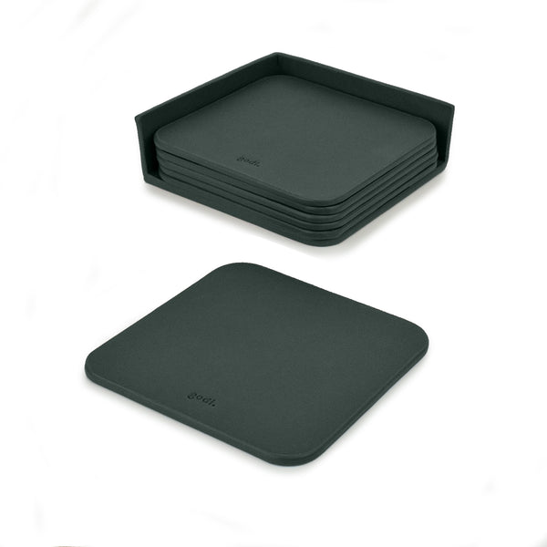 Large Leather Coasters Set in Dark Green