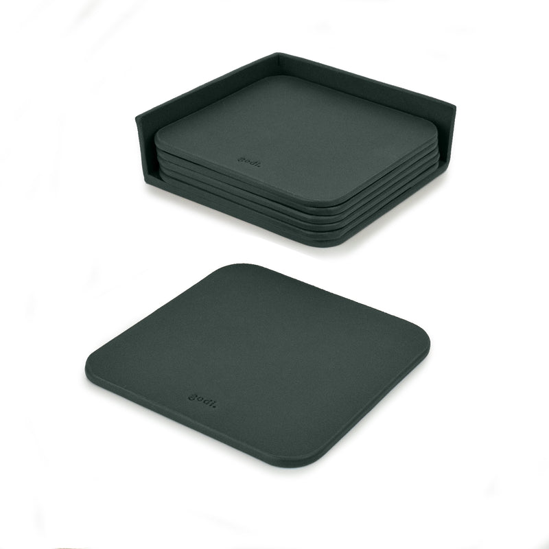 Dark Green Large Leather Coasters Set