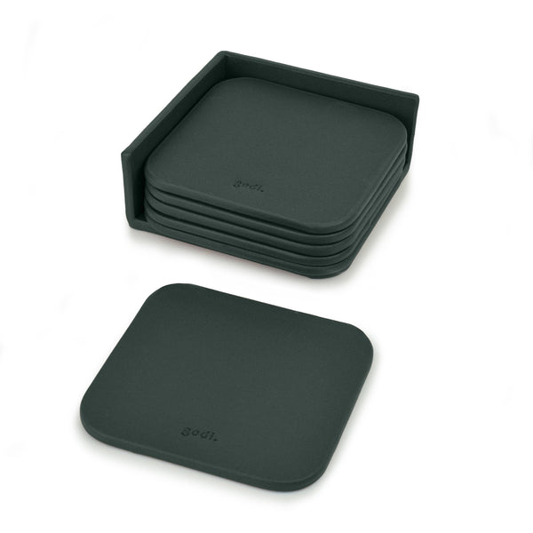 Dark Green Small Leather Coasters Set