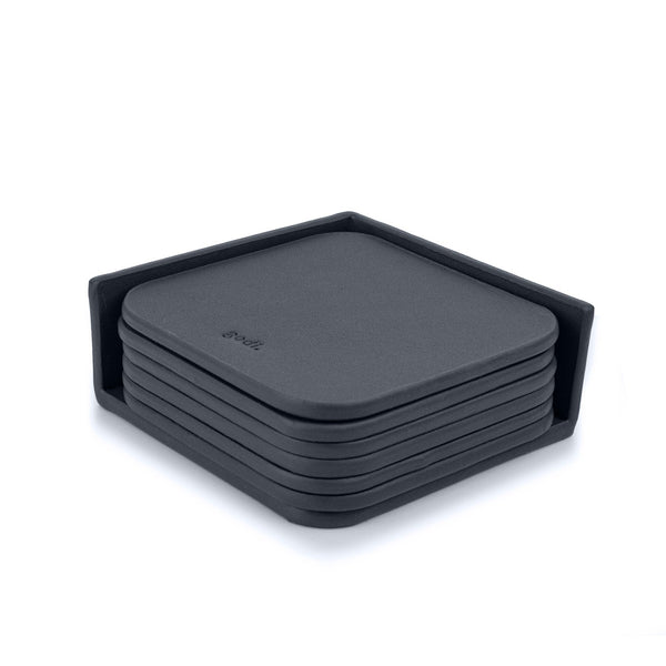 Petrol Grey Small Leather Coasters Set