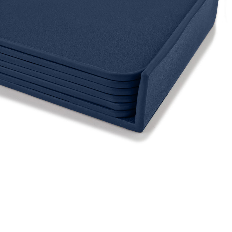 Large Leather Coasters Set in Navy Blue