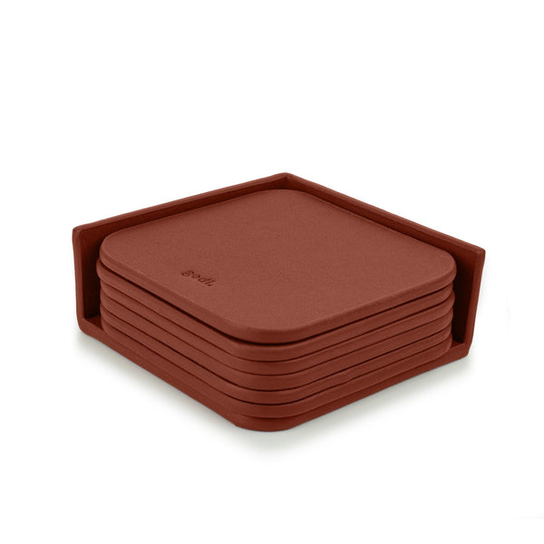 Rust Brown Small Leather Coasters Set