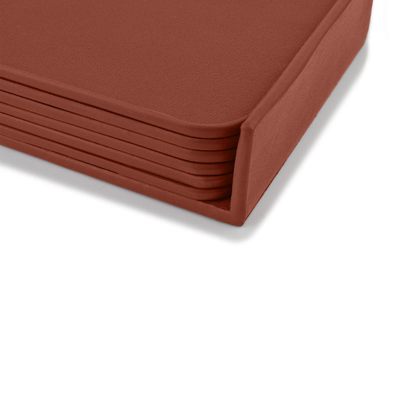 Large Leather Coasters Set in Rust Brown