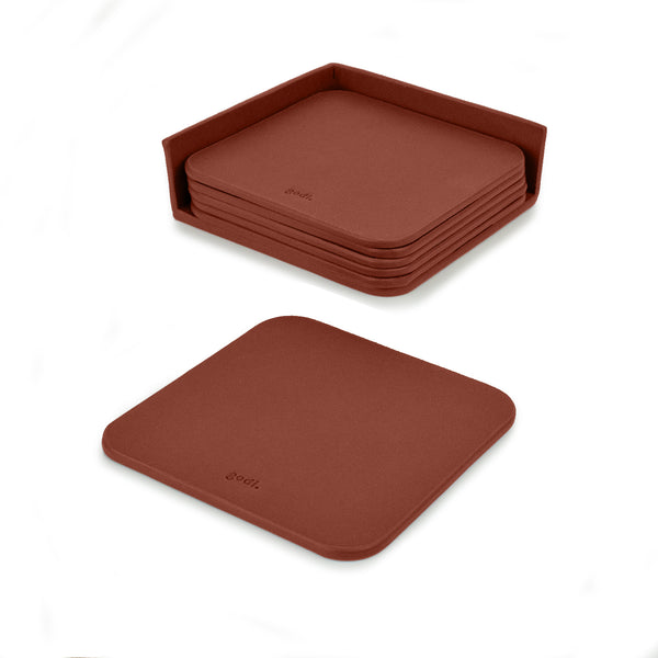 Large Leather Coasters Set in Rust Brown