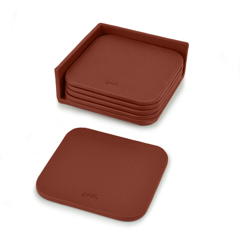 Rust Brown Small Leather Coasters Set