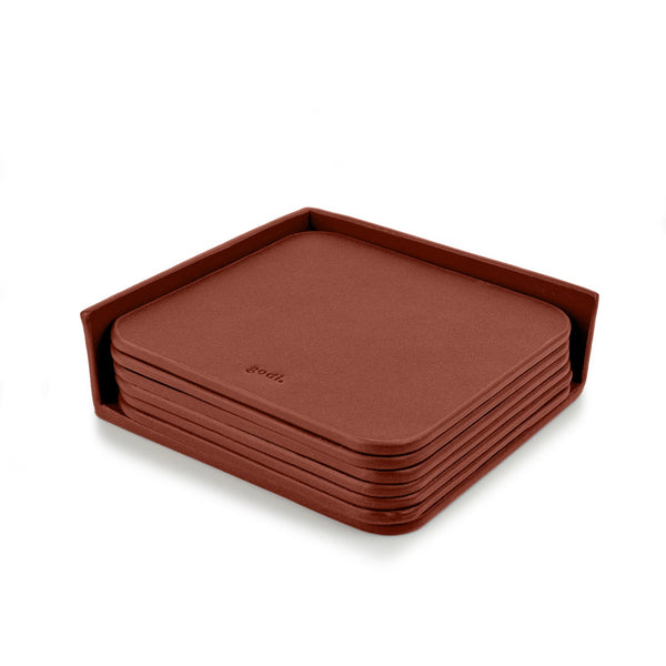 Rust Brown Large Leather Coasters Set
