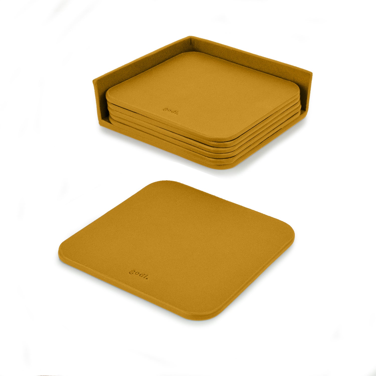 Large Leather Coasters Set in Amber Yellow