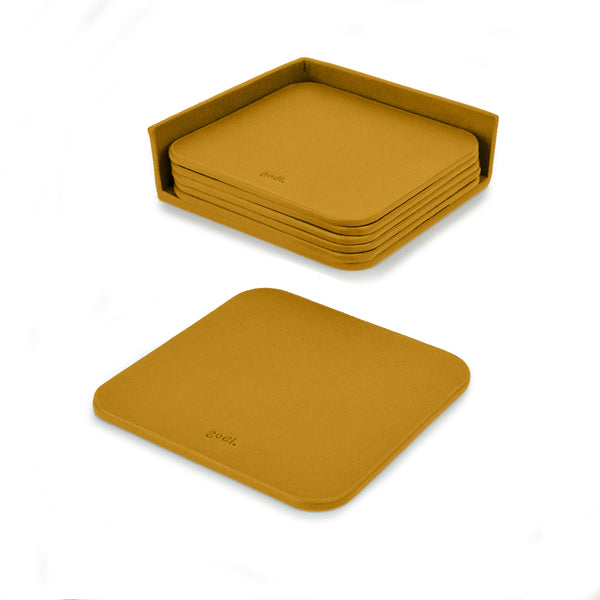 Amber Yellow Large Leather Coasters Set