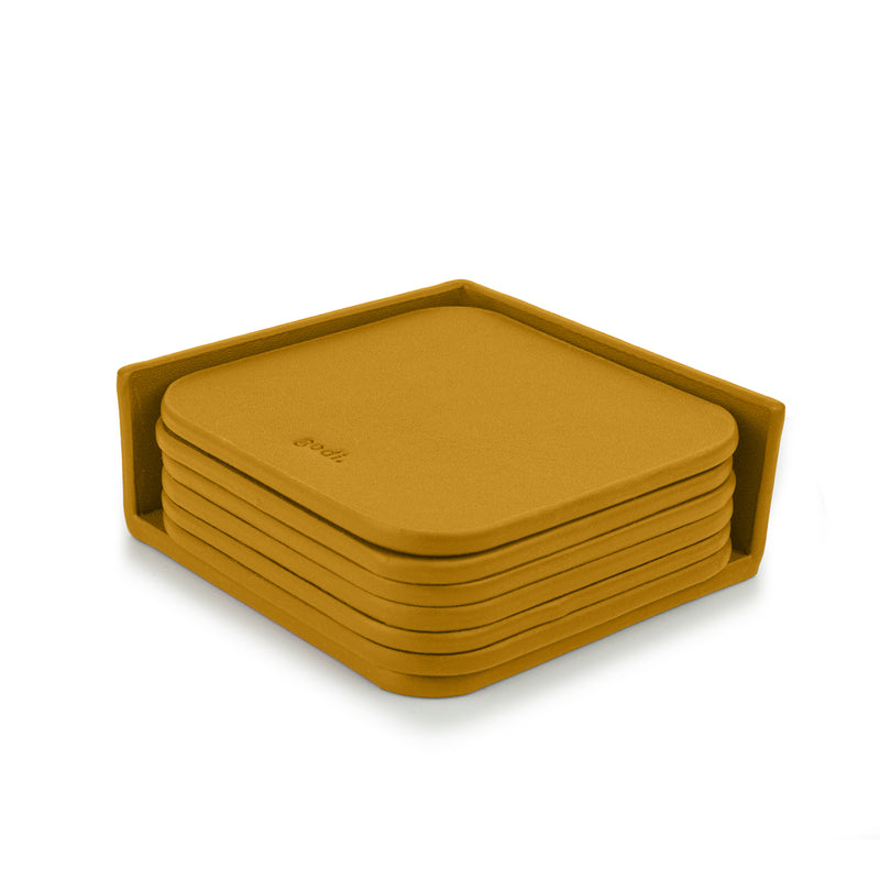 Amber Yellow Small Leather Coasters Set